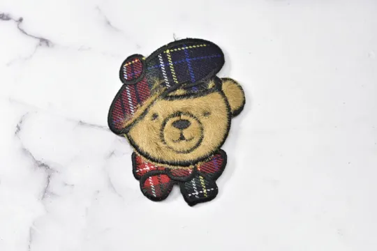 Cartoon Faux Fur Embroidered Brown Bear Patch  | Bear with Hat | Applique | Iron-On Patch Embroidered | DIY Fashion | Cute Teddy Bear Patch