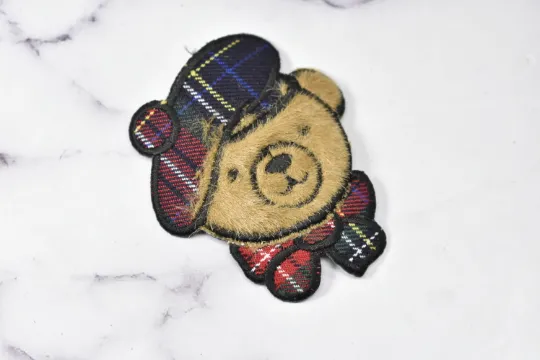 Cartoon Faux Fur Embroidered Brown Bear Patch  | Bear with Hat | Applique | Iron-On Patch Embroidered | DIY Fashion | Cute Teddy Bear Patch