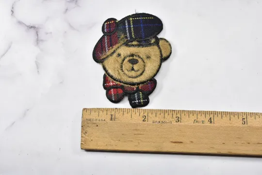 Cartoon Faux Fur Embroidered Brown Bear Patch  | Bear with Hat | Applique | Iron-On Patch Embroidered | DIY Fashion | Cute Teddy Bear Patch