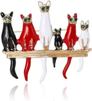 Cat Brooch Pin for Women Girls Silver Plated Fashion Cute Colorful Crystals Animal Kitten Brooches Lapel Pins Dress Accessories Holiday Birthday Party
