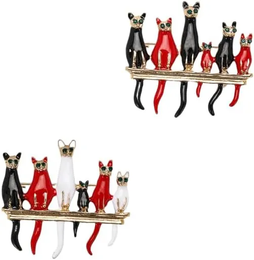 Cat Brooch Pin for Women Girls Silver Plated Fashion Cute Colorful Crystals Animal Kitten Brooches Lapel Pins Dress Accessories Holiday Birthday Party
