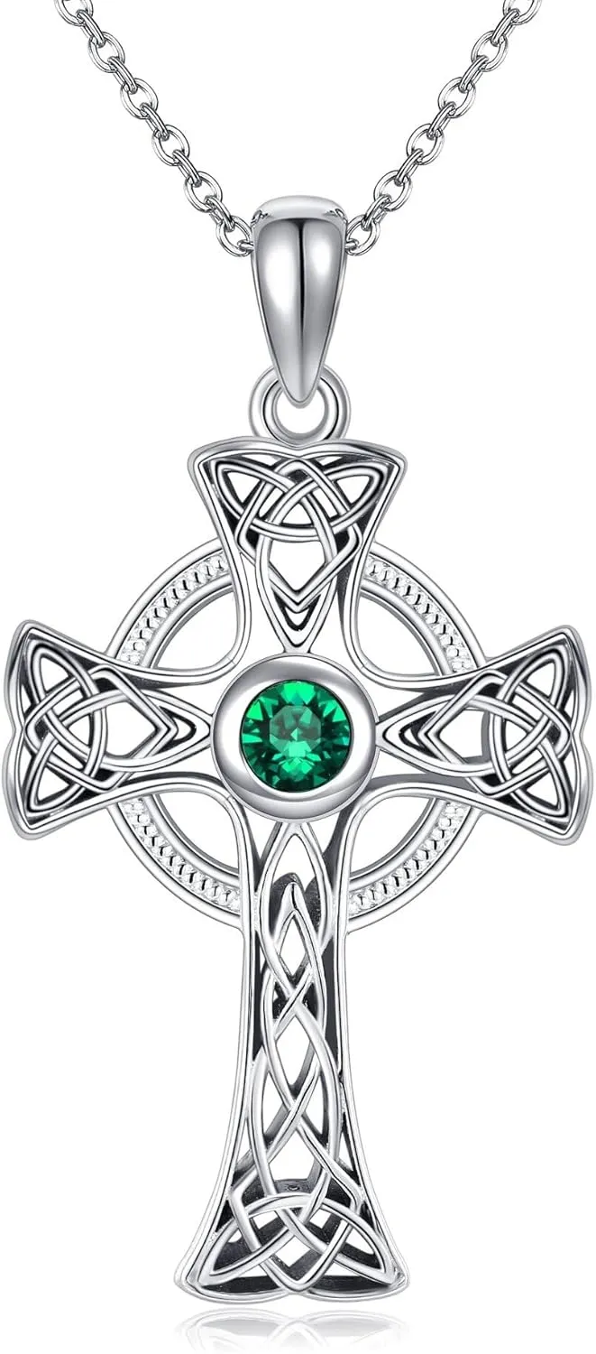 Celtic Cross Necklace Sterling Silver Celtic Knot Pendant Necklace Cross Celtic Jewelry Irish Gifts for Women
