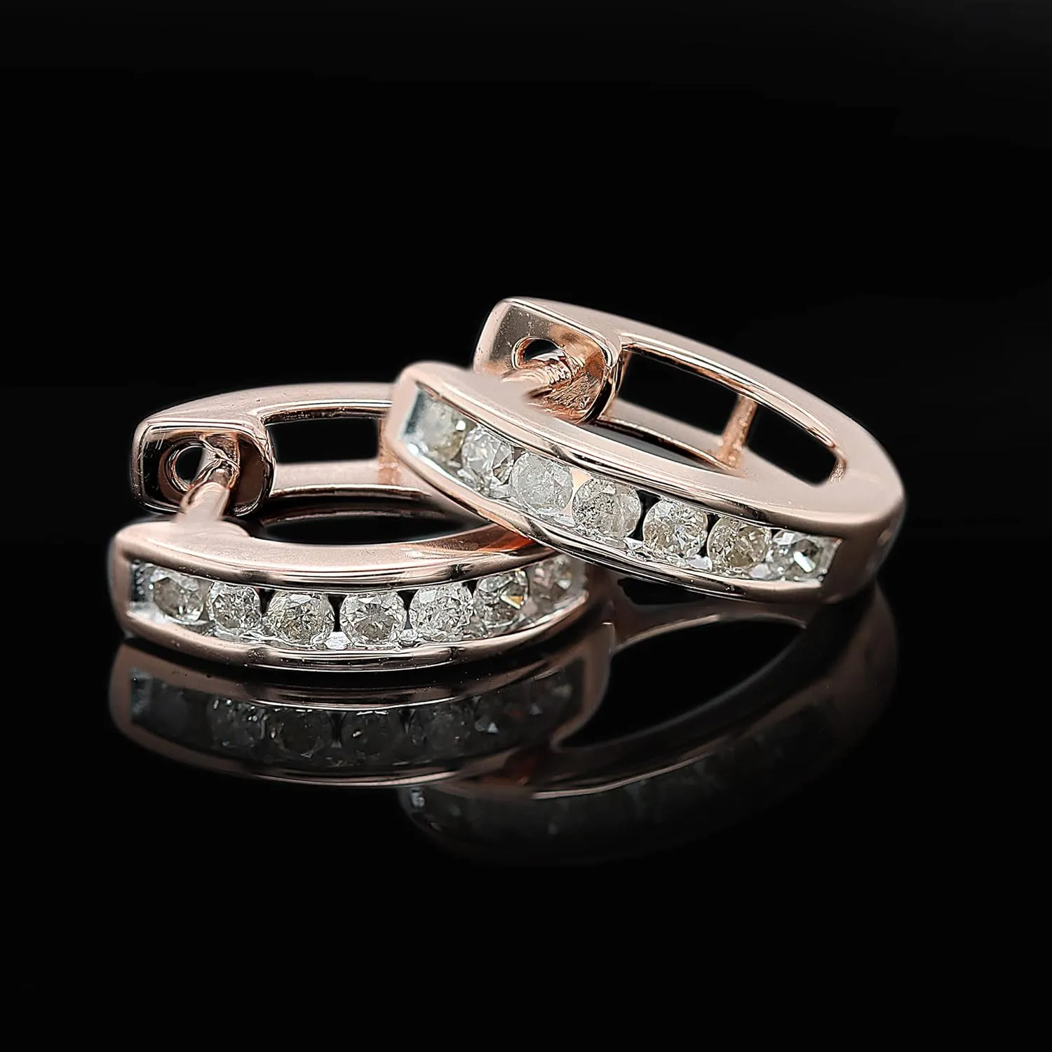 Channel Set Diamond Huggie Hoop Earrings for Women - 18K Gold Over 925 Sterling Silver with1/4 Cttw Round Real Natural Diamond Hoop Earrings Sensitive Ears (0.26 Carat, I-J Color, I2 Clarity)