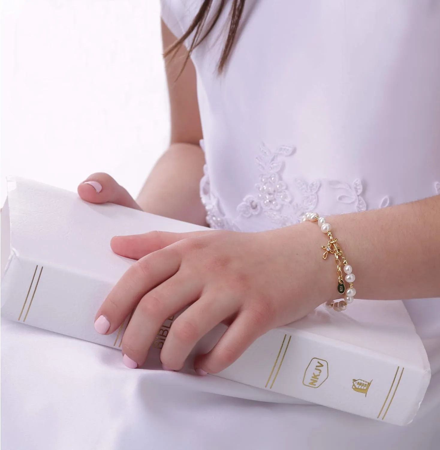 Cherished Moments Girls 14K Gold-Plated Cross Bracelet for Godchild, Baptism or First Communion Gift with Poem in Gift Box