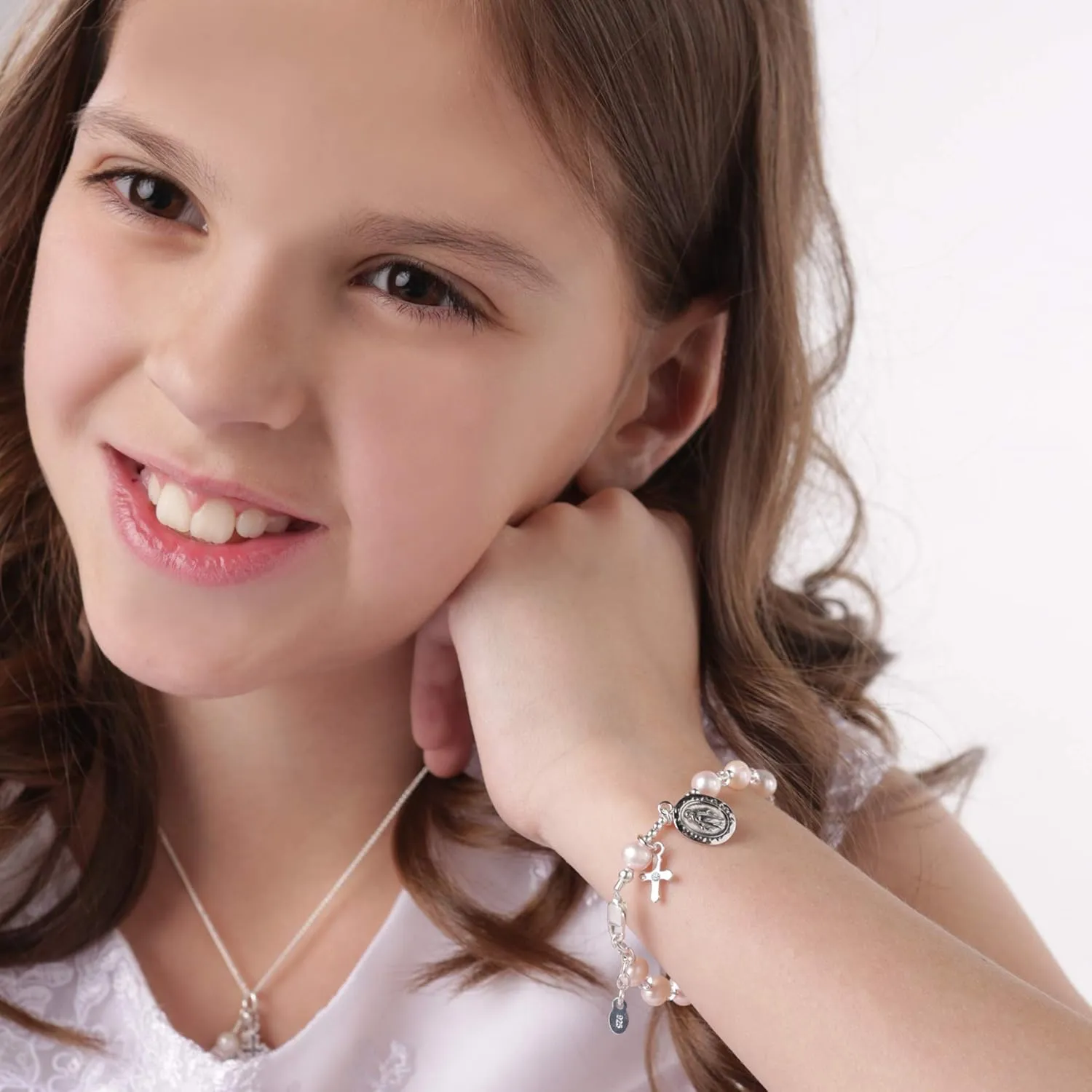 Cherished Moments Girls Sterling Silver and 14K Gold-Plated Cultured or Simulated Pearl Bracelets for First Communion Gifts with Poem and Gift Box