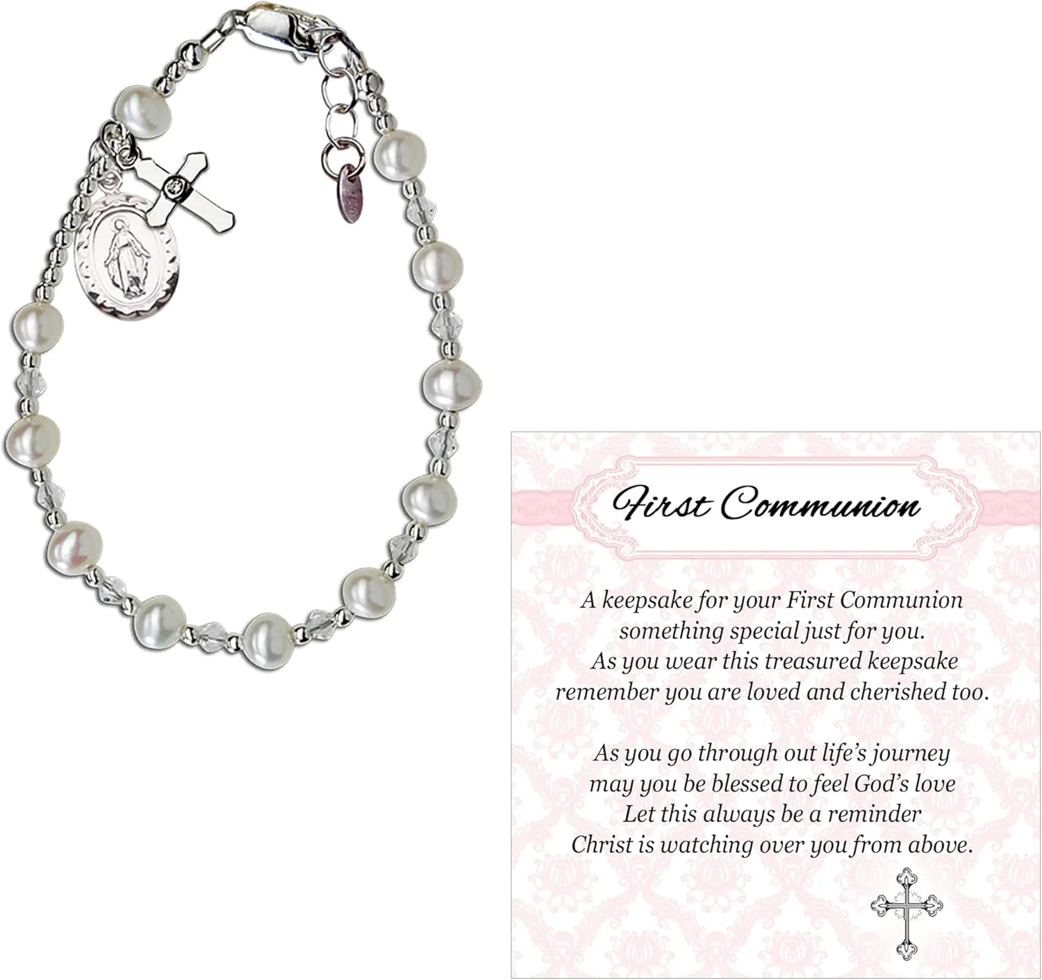 Cherished Moments Girls Sterling Silver and 14K Gold-Plated Cultured or Simulated Pearl Bracelets for First Communion Gifts with Poem and Gift Box