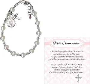 Cherished Moments Girls Sterling Silver and 14K Gold-Plated Cultured or Simulated Pearl Bracelets for First Communion Gifts with Poem and Gift Box
