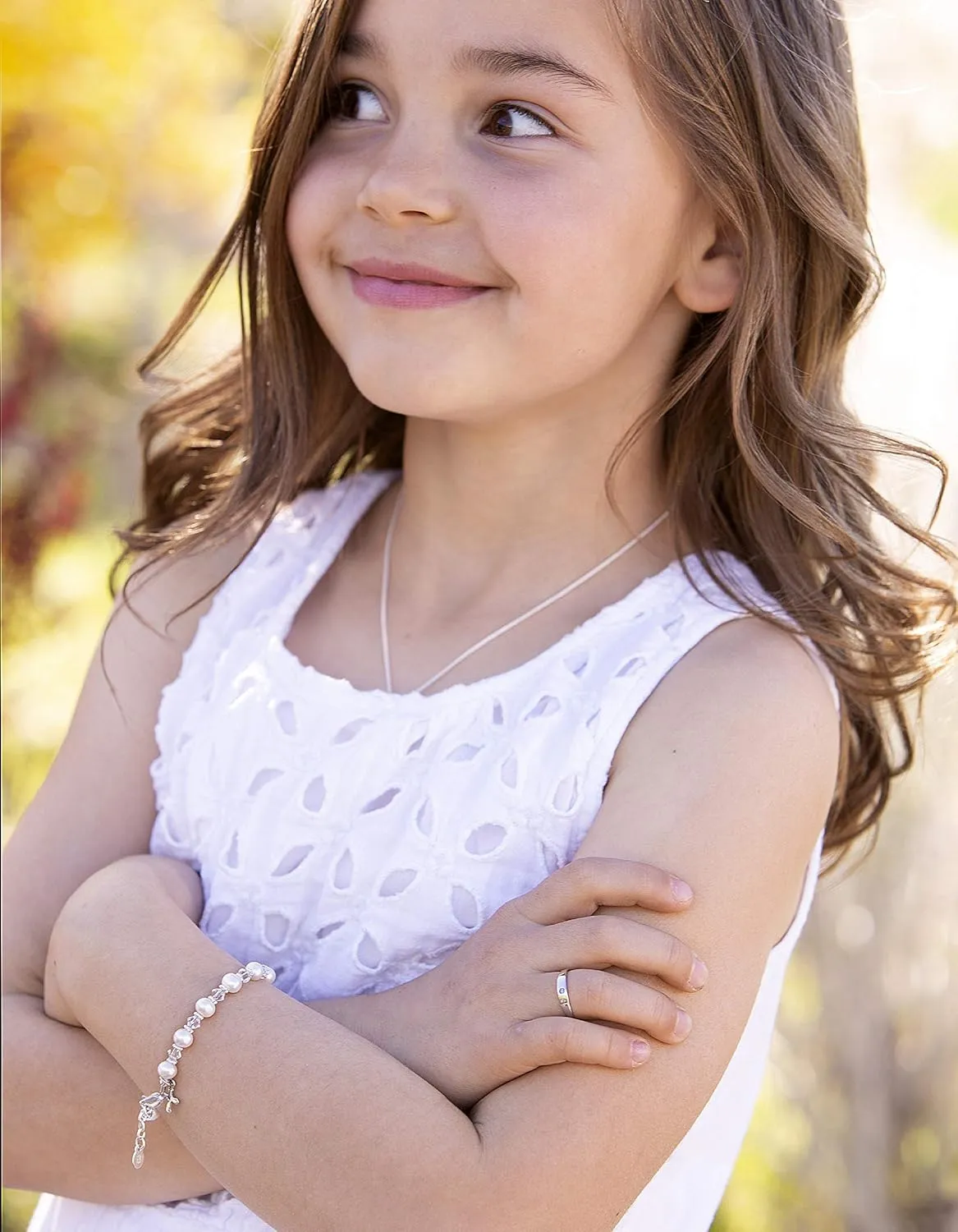 Cherished Moments Sterling Silver Cross Bracelet with Simulated Pearls for Godchild, Baptism or First Communion Gift with Poem in Gift Box