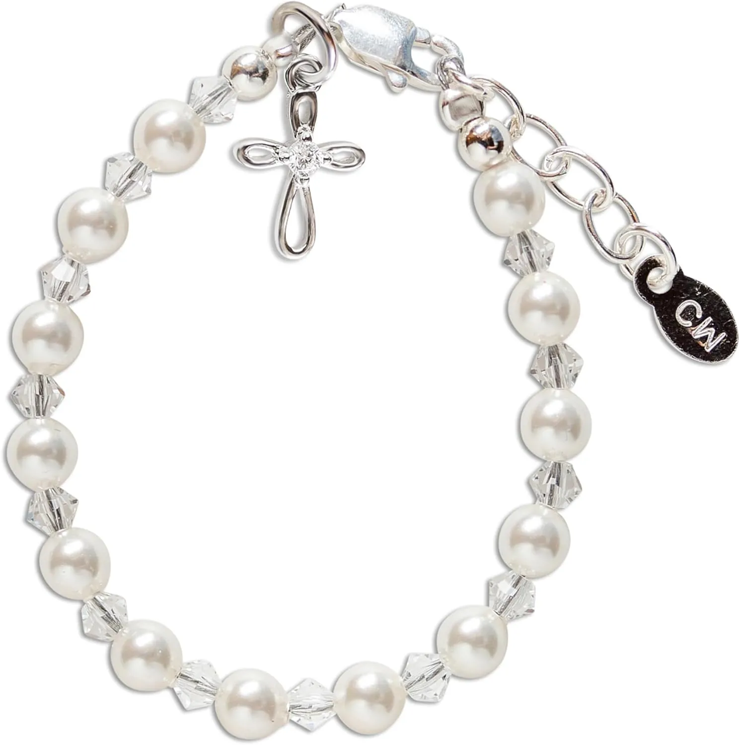 Cherished Moments Sterling Silver Cross Bracelet with Simulated Pearls for Godchild, Baptism or First Communion Gift with Poem in Gift Box