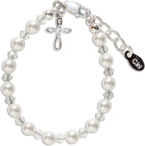Cherished Moments Sterling Silver Cross Bracelet with Simulated Pearls for Godchild, Baptism or First Communion Gift with Poem in Gift Box