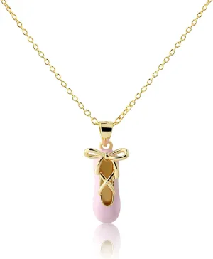 Cherished Moments Sterling Silver Pink Ballet Slipper Shoe Necklace for Children, Toddlers, Little Girls, Kids, Teens, or Adults, Dance Recital Gifts