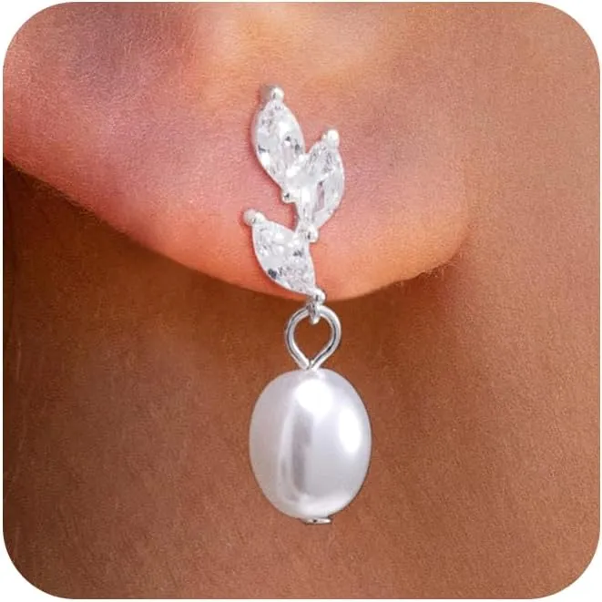 Chic Leaf Earrings for Women,Gold/Silver Cubic Zirconia Huggie Leaf Dangle Earrings Dainty Hypoallergenic Earring Jewelry Birthday Gifts
