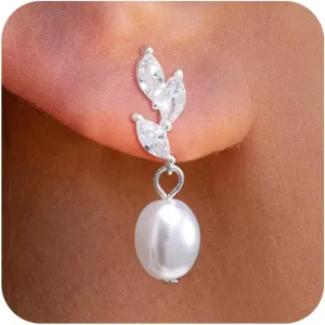 Chic Leaf Earrings for Women,Gold/Silver Cubic Zirconia Huggie Leaf Dangle Earrings Dainty Hypoallergenic Earring Jewelry Birthday Gifts