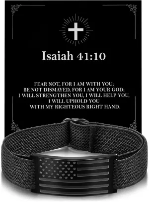 Christian Bible Verse Bracelets for Mens Women, Adjustable Strap Elastic American Flag Patriotic InspirationaI Jesus Bracelet Christian Gift for Man Faith Over Fear,Graduation Gifts for Him