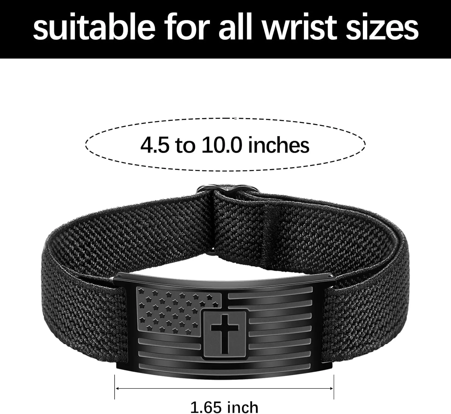 Christian Cross Bracelet for Men American Flag Engarved Bible Verse Inspirational Black Elastic Strap Adjustable Bracelets Jesus Christian Birthday Graduation Gifts for Him