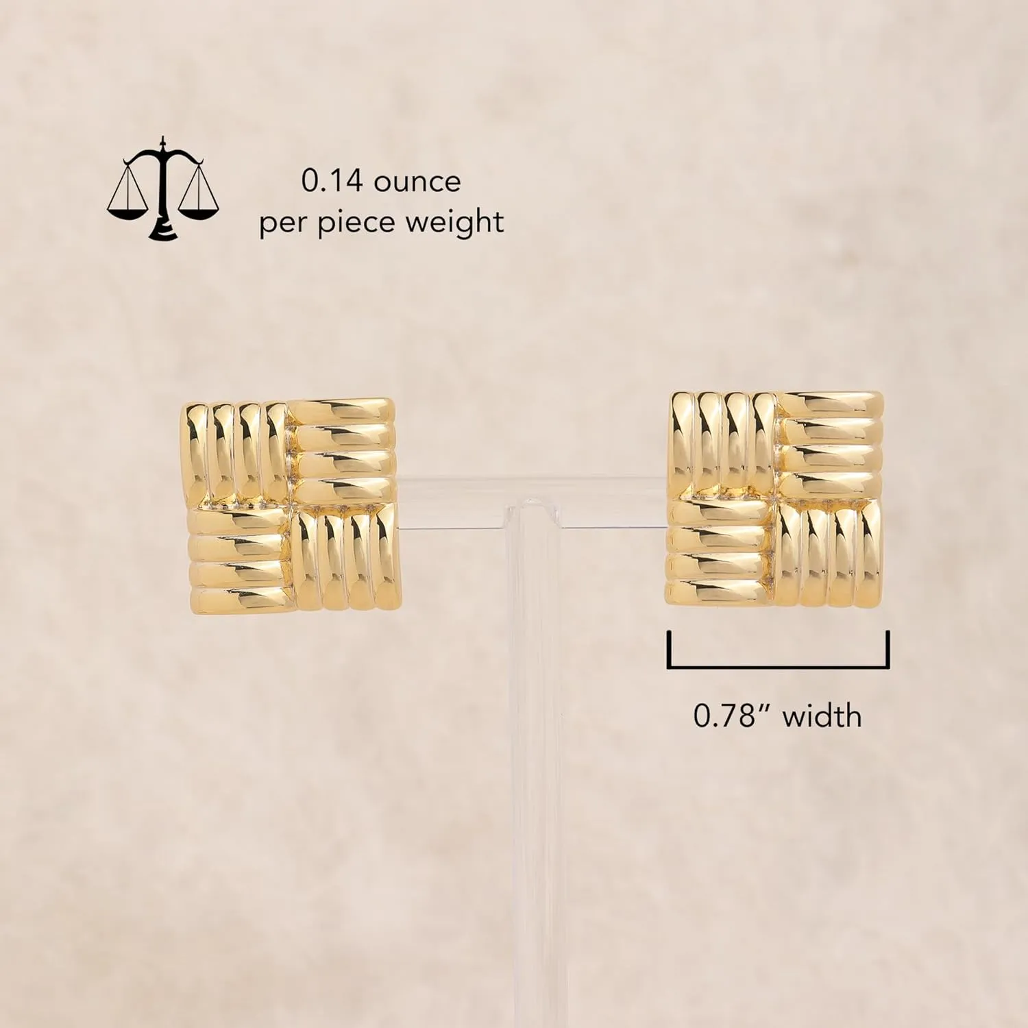 Chunky Big Square Geometric Stud Earrings for Women, Trendy Large Statement Vintage Textured Dome Metal Earring Dupes Fashion Jewelry Gift