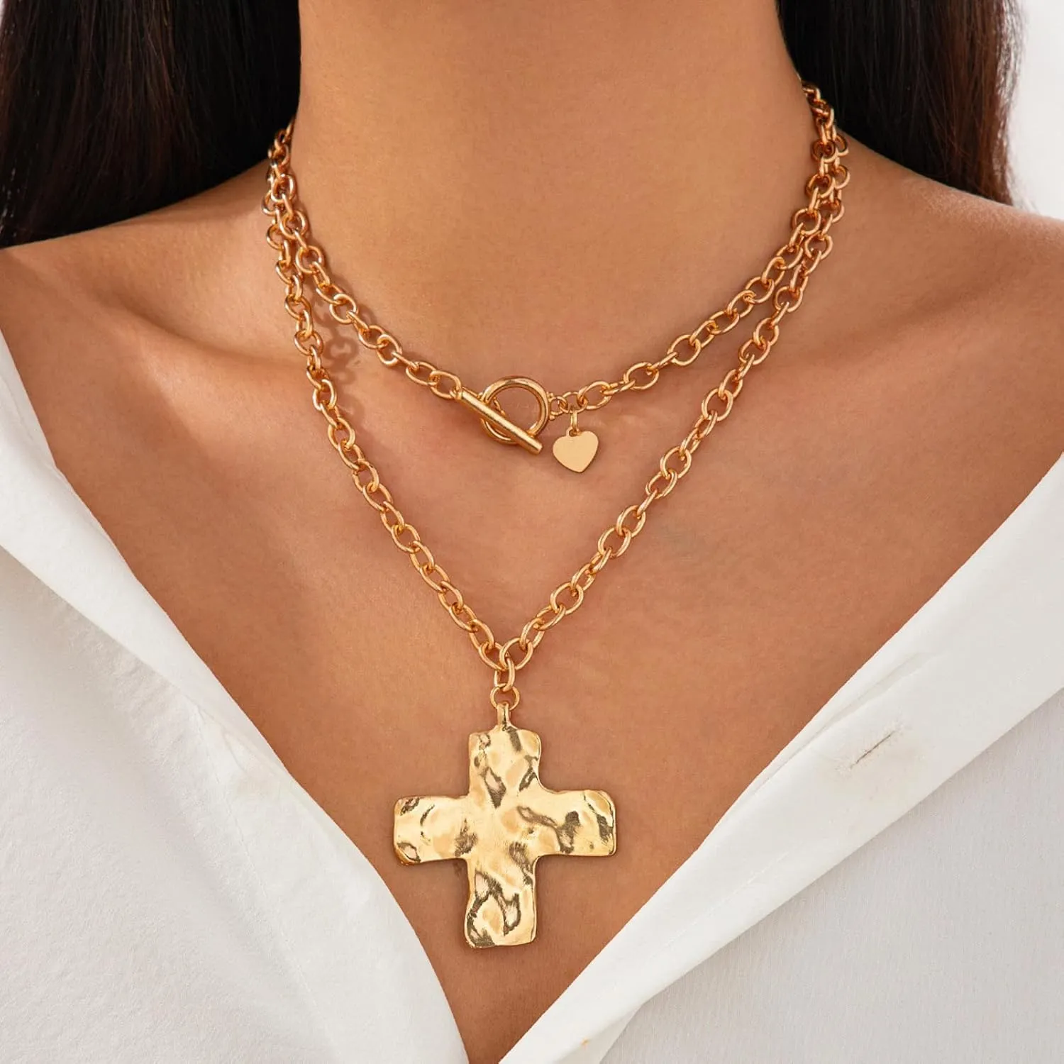 Chunky Cross Necklace for Women Big Cross Pendant Necklaces Christian Faith Gifts for Women