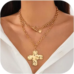 Chunky Cross Necklace for Women Big Cross Pendant Necklaces Christian Faith Gifts for Women