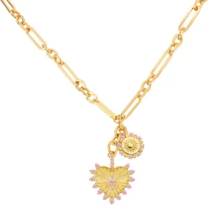 Chunky Gold Heart Necklaces for Women 18K Gold Plated Charm Necklace Sun Pendant Chain Jewelry.