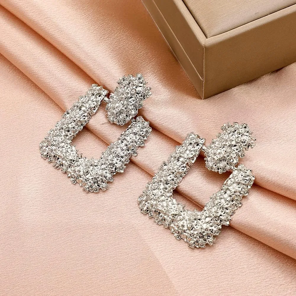 Chunky Gold Square Earrings for Women Hypoallergenic Fashion Geometric Rectangle Hollow Dangle Drop Earrings Sparkly Trendy Statement Jewelry Gifts
