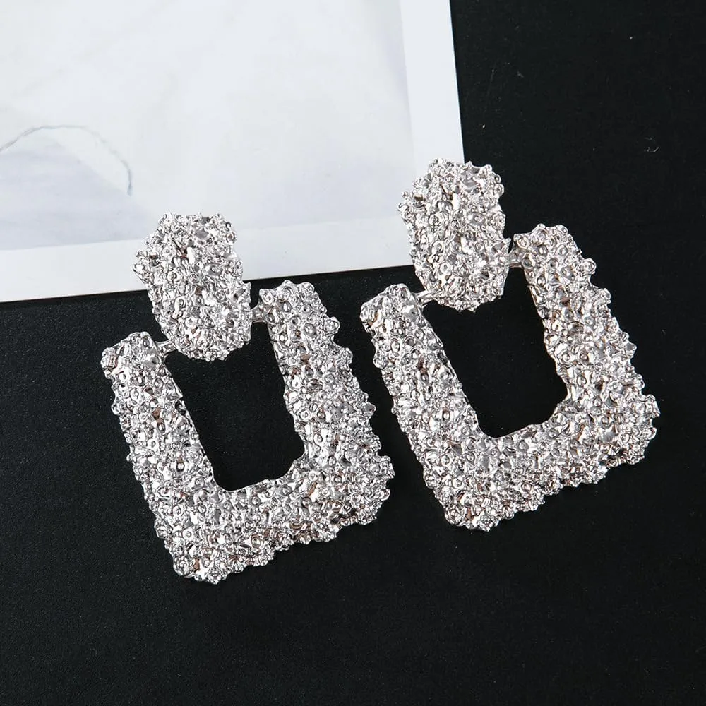 Chunky Gold Square Earrings for Women Hypoallergenic Fashion Geometric Rectangle Hollow Dangle Drop Earrings Sparkly Trendy Statement Jewelry Gifts