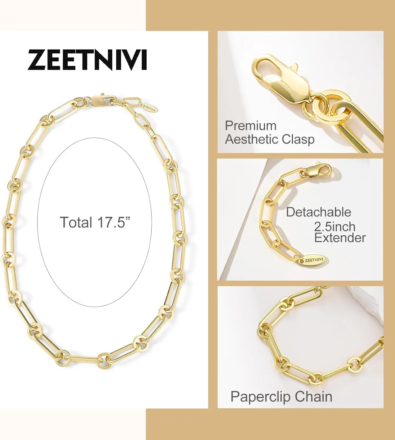 Chunky Layered Gold Necklace For Women Paperclip Link Chain Statement Compass Coin Charm Beach Stackable Necklace Non Tarnish Dainty 14k Gold Plated Medallion Pendant Trendy Fashion Jewelry