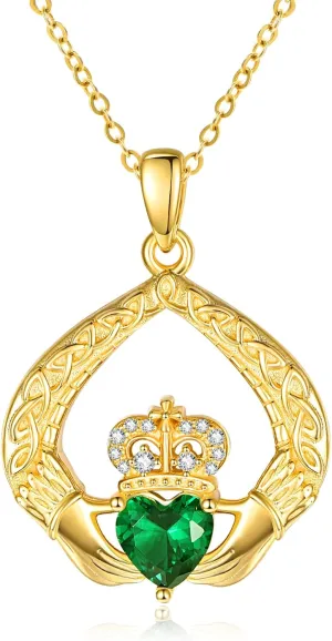 Claddagh Necklace Claddagh Projection Heart Pendant Necklaces for Women Irish Traditional Jewelry Anniversary Wedding Birthday Gifts for Women