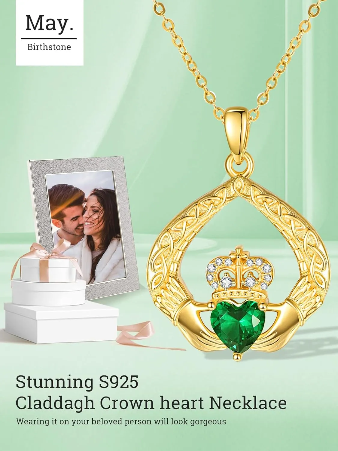 Claddagh Necklace Claddagh Projection Heart Pendant Necklaces for Women Irish Traditional Jewelry Anniversary Wedding Birthday Gifts for Women