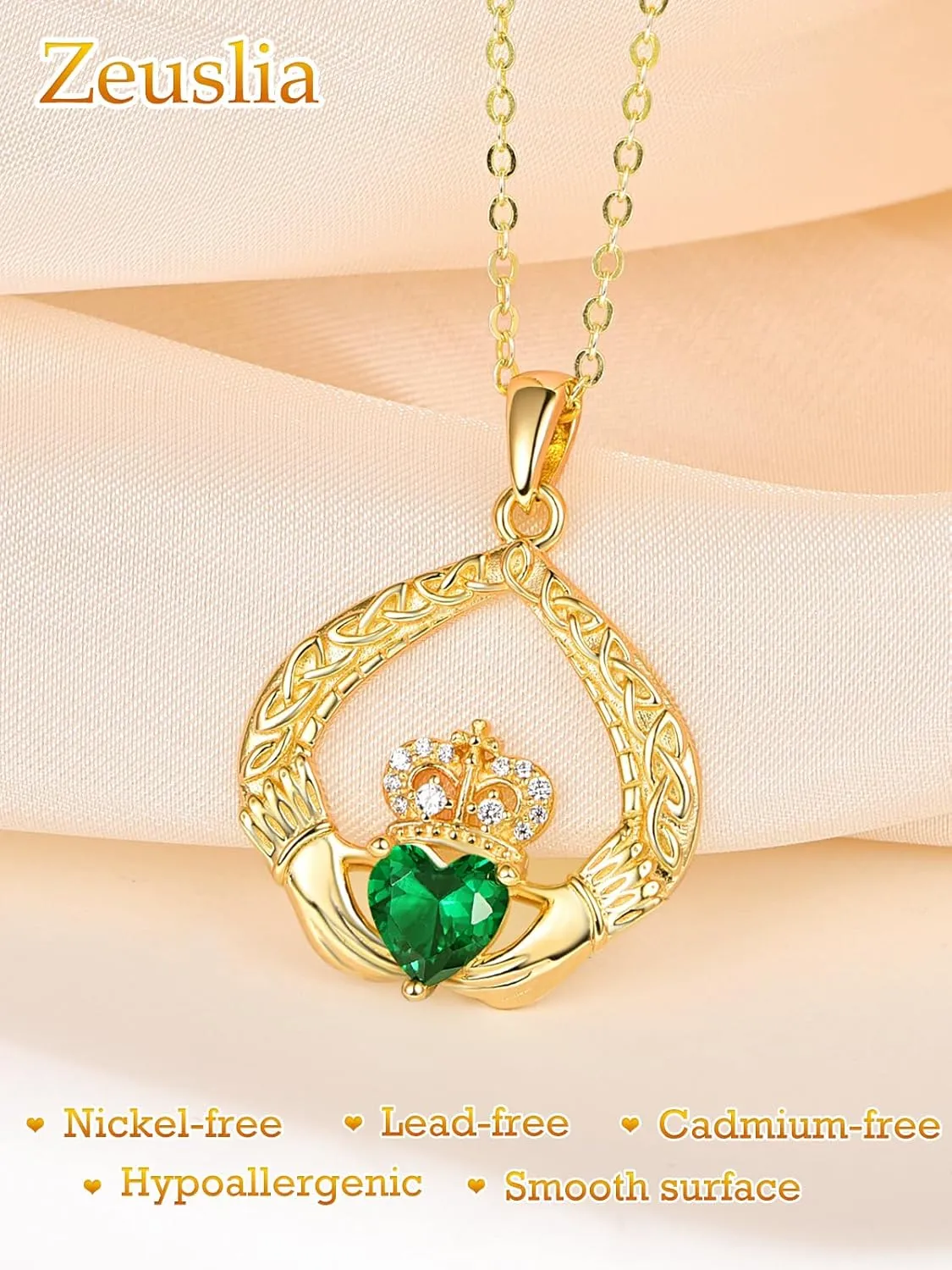 Claddagh Necklace Claddagh Projection Heart Pendant Necklaces for Women Irish Traditional Jewelry Anniversary Wedding Birthday Gifts for Women