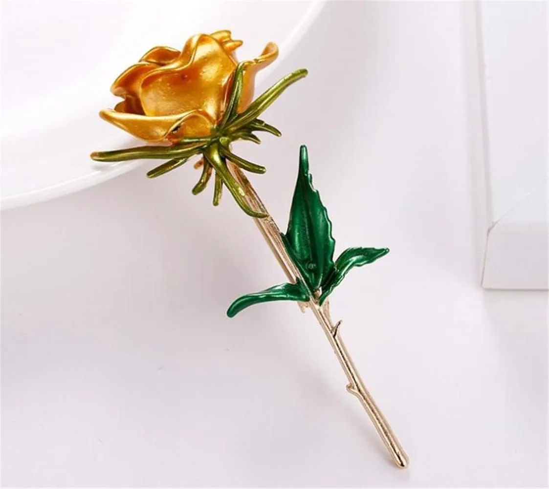 Classic Enamel Rose Flower Brooches for Women - Alloy Weddings Office Casual Brooch Pins - Fashion Luxury Pin Gifts