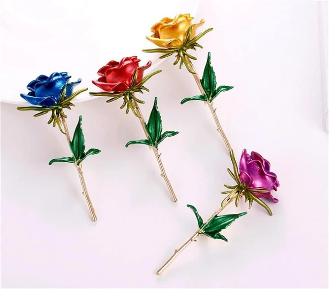 Classic Enamel Rose Flower Brooches for Women - Alloy Weddings Office Casual Brooch Pins - Fashion Luxury Pin Gifts