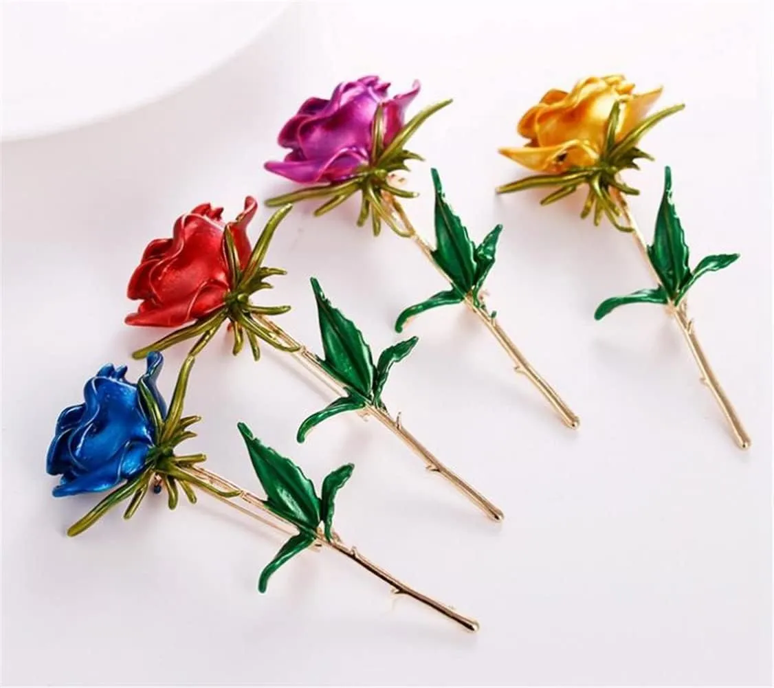 Classic Enamel Rose Flower Brooches for Women - Alloy Weddings Office Casual Brooch Pins - Fashion Luxury Pin Gifts