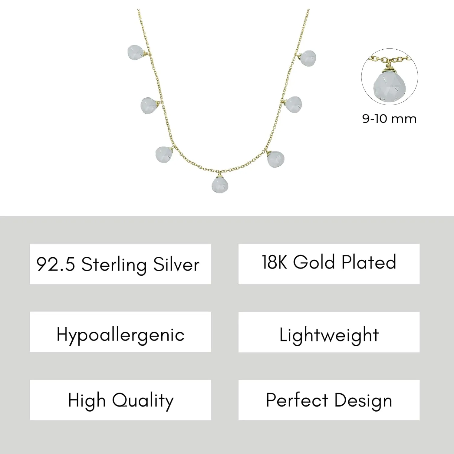 Clear Quartz Necklace for Women, Premium Heart Beaded Gold Necklaces - Tarnish Free 18K Gold Plated Certified S925 Classic Statement Necklace Gold Jewelry for Women - Mothers Day Gifts for Mom Wife