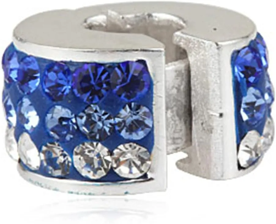Clip Stopper Charms 925 Sterling Silver Clip Lock Stoppers Beads Crystal Charm for Pandora Bracelets (Blue)