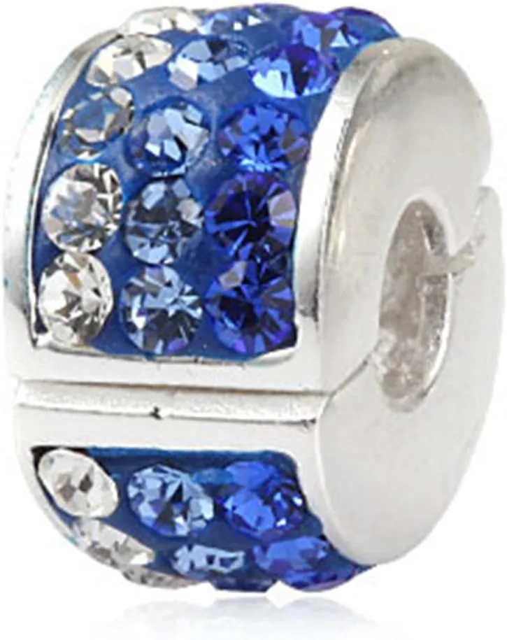 Clip Stopper Charms 925 Sterling Silver Clip Lock Stoppers Beads Crystal Charm for Pandora Bracelets (Blue)