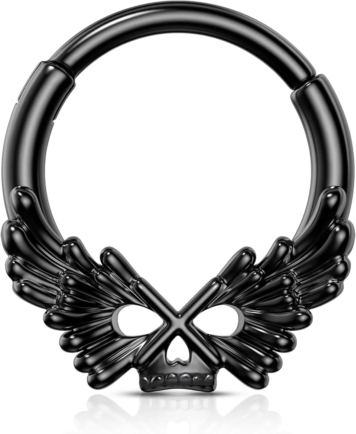 COCHARM 16g Black Septum Rings Halloween Skull Wing Septum Jewelry Unique Vampire Helix Daith Earrings for Women Men Dainty 8mm 10mm Daith Piercing Jewelry