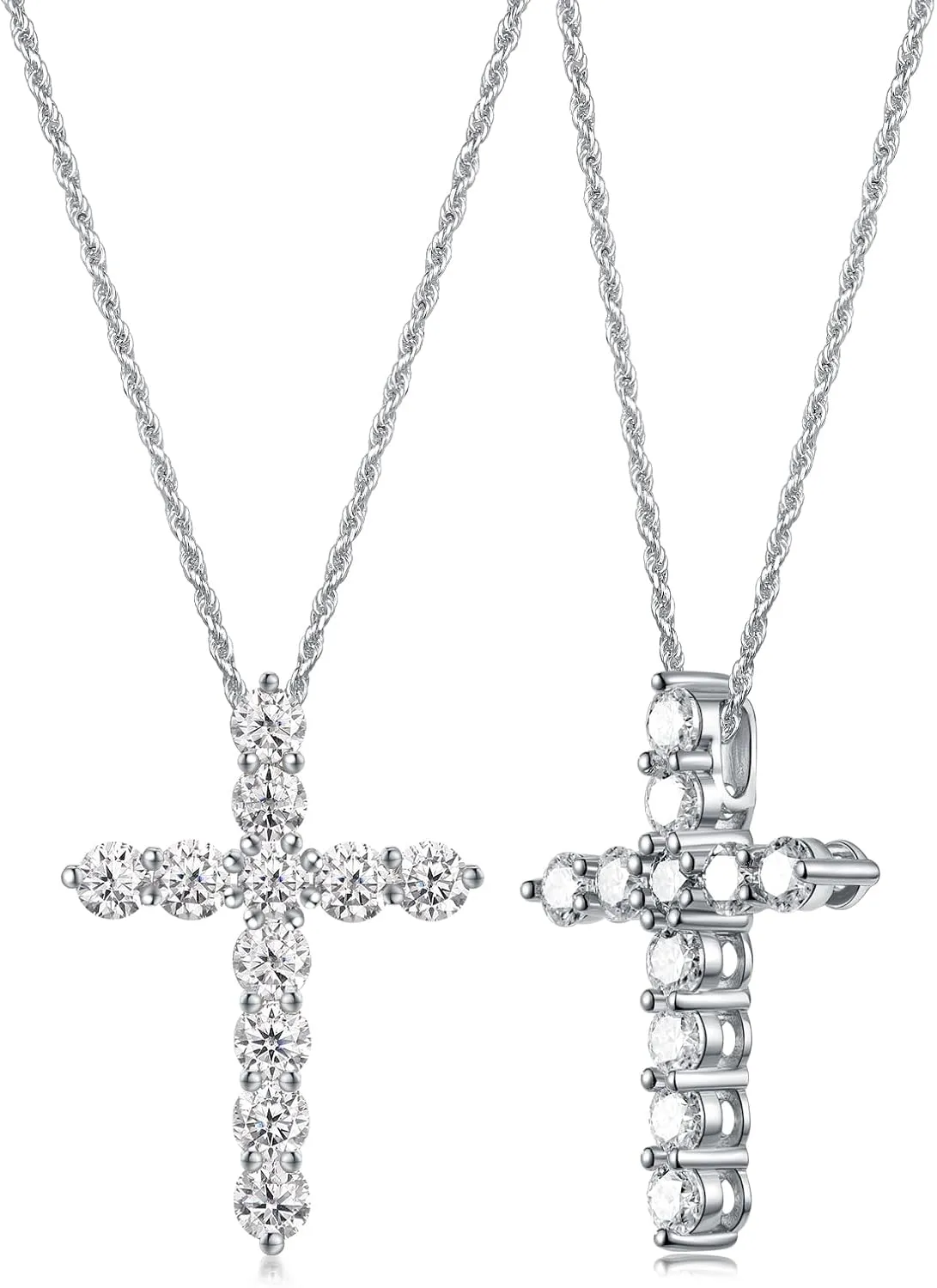 Color-D VVS1 Clarity 1.10/3.30 Carat Moissanite Cross Pendant Necklace for Women Men, Solid 925 Sterling Silver Chain Pendant, 16"/18"/20" Adjustable, Wedding Anniversary Christmas Jewelry