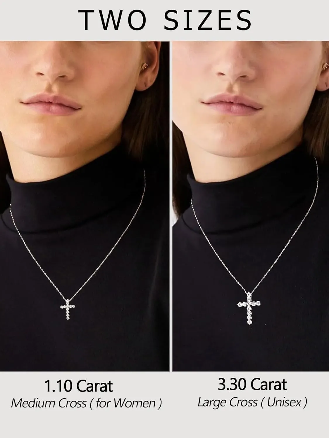 Color-D VVS1 Clarity 1.10/3.30 Carat Moissanite Cross Pendant Necklace for Women Men, Solid 925 Sterling Silver Chain Pendant, 16"/18"/20" Adjustable, Wedding Anniversary Christmas Jewelry
