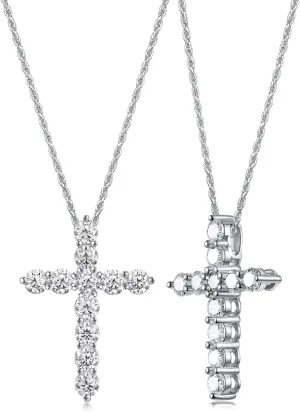 Color-D VVS1 Clarity 1.10/3.30 Carat Moissanite Cross Pendant Necklace for Women Men, Solid 925 Sterling Silver Chain Pendant, 16"/18"/20" Adjustable, Wedding Anniversary Christmas Jewelry