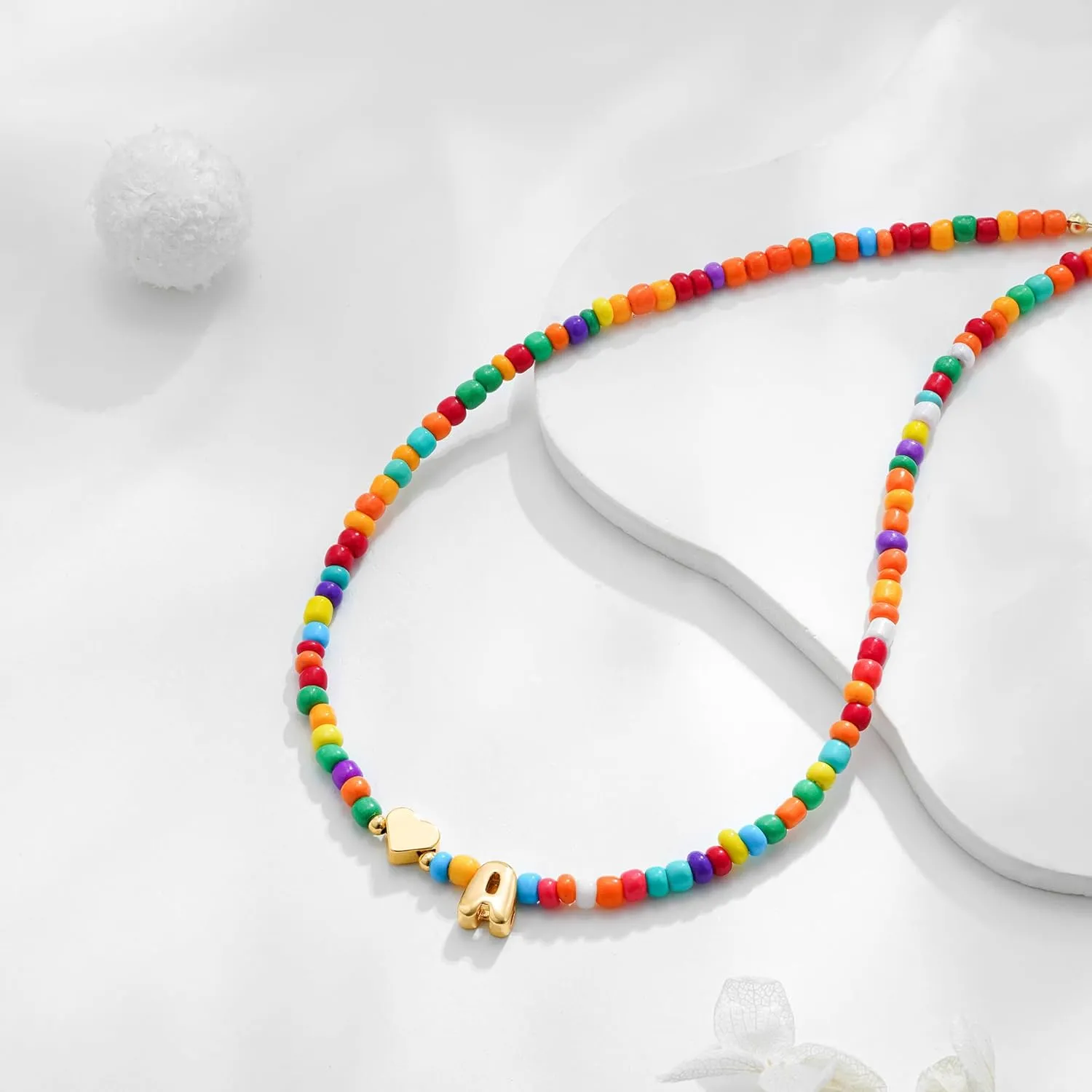 Colorful Beaded Initial Necklaces for Girls Women - Dainty 14K Gold Plated Heart Letter Necklace, Personalized Jewelry for Teen Girls Birthday Gifts