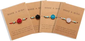 COLORFUL BLING 4pcs Resin Moon Crescent Round Natural Stone Bracelets Set Friendship Hand Woven Braided Stretch String Adjustable for Couples Lovers Personalized Wish Card Jewelry-Purple Red
