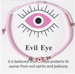 COLORFUL BLING Evil Eyes Bracelet for Female Amulet Pink Protection Bracelet Good Luck Adjustable String Bracelet Exquisite Card Packaging