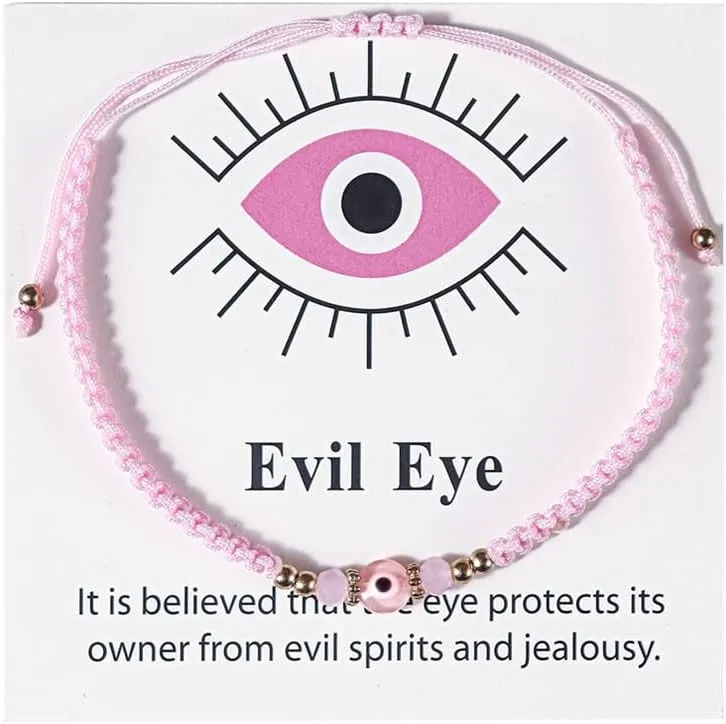 COLORFUL BLING Evil Eyes Bracelet for Female Amulet Pink Protection Bracelet Good Luck Adjustable String Bracelet Exquisite Card Packaging