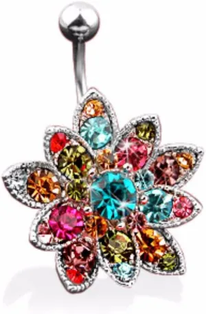 Colorful Crystals Paved Large Flower Belly WildKlass Rings (Sold by Piece)