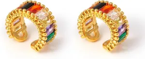 Colorful CZ Crystal Ear Cuffs Cartilage Earrings for Women Fashion Faux Huggie Hoop Non Piercing Clip On Earrings for Wedding Christmas Jewelry