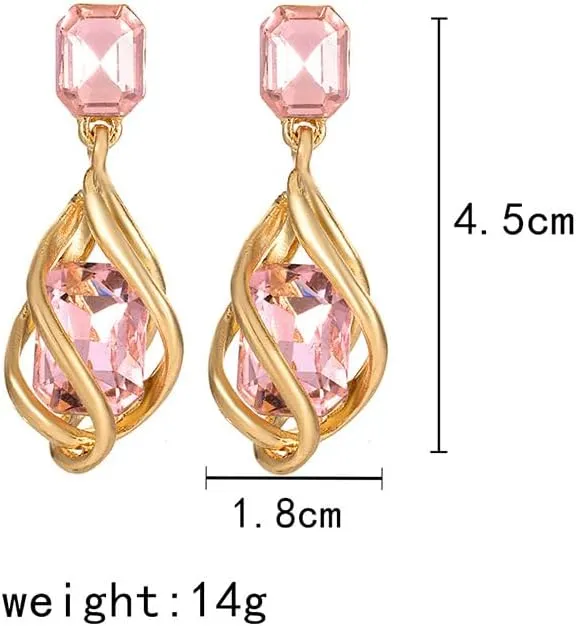 Colorful Gem Crystal Earrings for Women Rectangular Gemstone Dangle Earrings Jewelry Geometric Crystal Pendant Drop Earrings