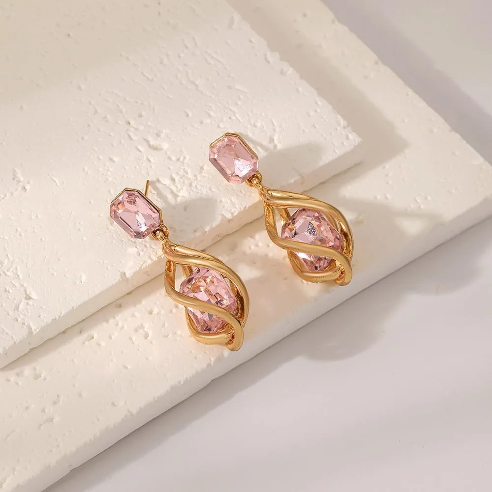 Colorful Gem Crystal Earrings for Women Rectangular Gemstone Dangle Earrings Jewelry Geometric Crystal Pendant Drop Earrings