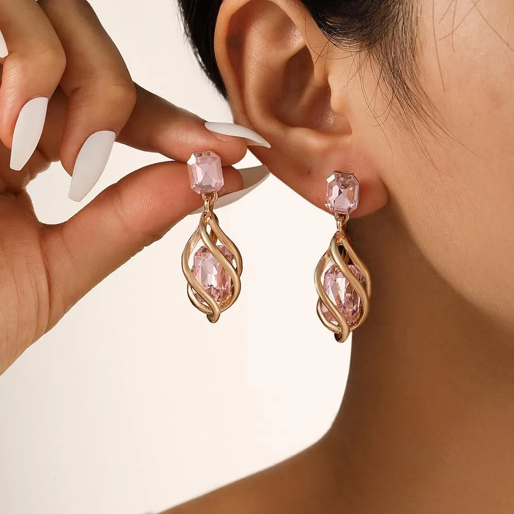 Colorful Gem Crystal Earrings for Women Rectangular Gemstone Dangle Earrings Jewelry Geometric Crystal Pendant Drop Earrings