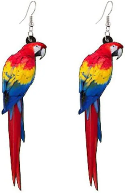Colorful Parrot Dangling Hook Earrings for Women Cute Bird Animal Dangle Drop Silver Plated Pin Earring Lovely Boho Jewelry Gifts Hypoallergenic