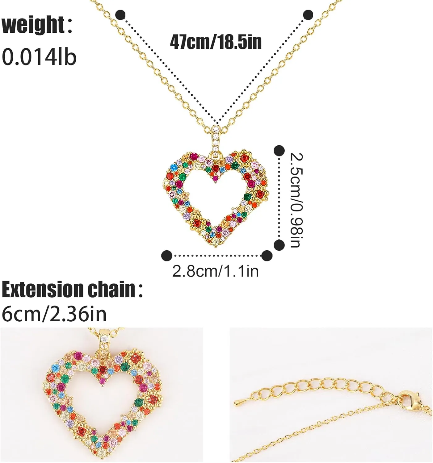 Colorful Peace Sign Pendant Women's 14K Gold Plated Cubic Zirconia love Peace Symbol Heart, Music Note, Adjustable Boho Hippie Necklace Gift